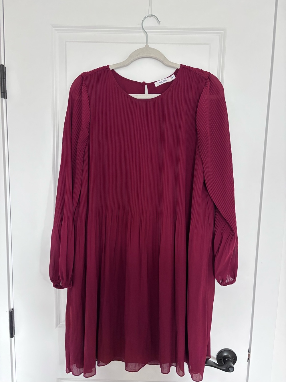 RICKI'S Pleated Berry-Pink Long Sleeve Shift Dress